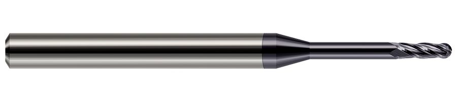Picture of Harvey Tool 76825-C3 .025 Ball CarbideLG RCH EM-4 FL AlTiN End Mill Standard Flute Standard Helix Carbide AlTiN Single End Ball NoseBall
